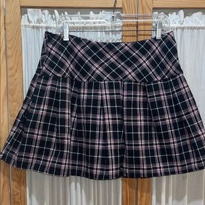 SHEIN Black and Pink Plaid Skater Skirt